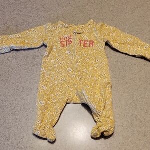 Carter's Yellow Floral With Pink LITTLE SISTER Footie Newborn